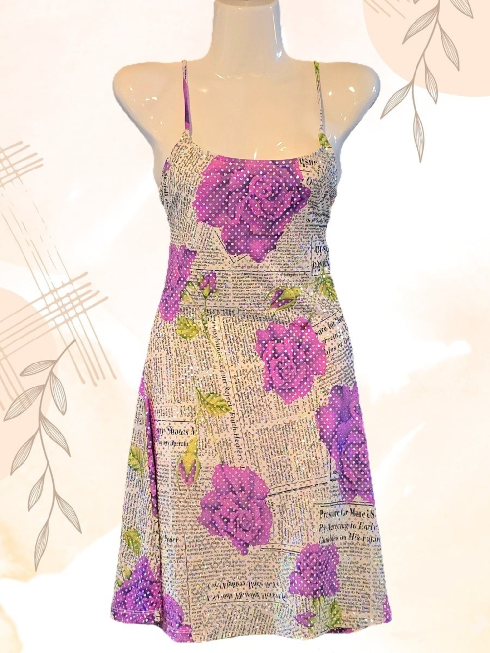 Vintage 90s Carabella Collection Y2K Newspaper Print Mini Dress – S/M